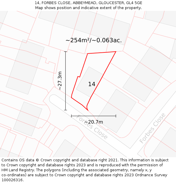 14, FORBES CLOSE, ABBEYMEAD, GLOUCESTER, GL4 5GE: Plot and title map