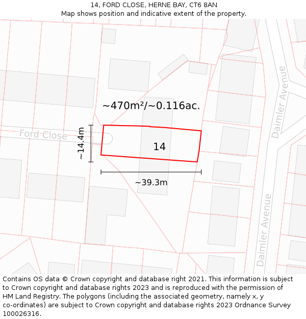 14, FORD CLOSE, HERNE BAY, CT6 8AN: Plot and title map