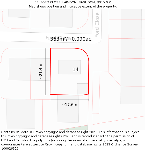 14, FORD CLOSE, LAINDON, BASILDON, SS15 6JZ: Plot and title map