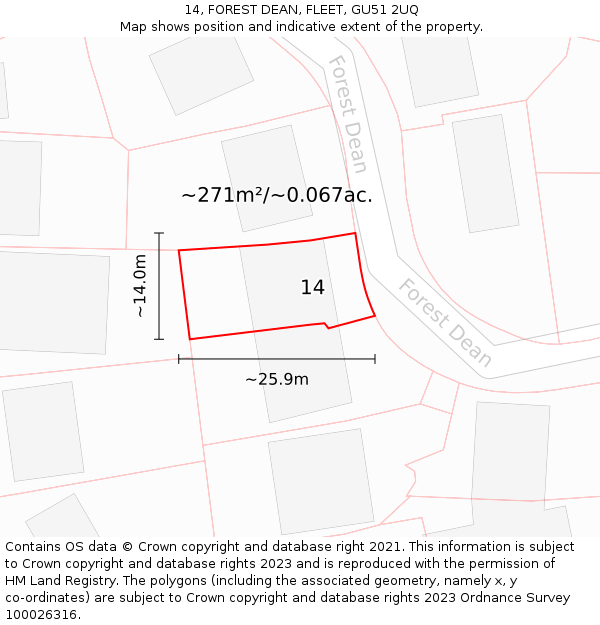 14, FOREST DEAN, FLEET, GU51 2UQ: Plot and title map