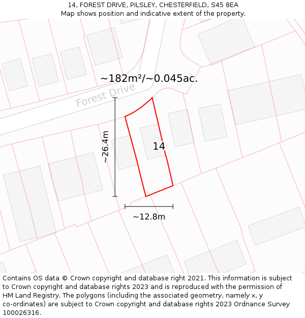 14, FOREST DRIVE, PILSLEY, CHESTERFIELD, S45 8EA: Plot and title map
