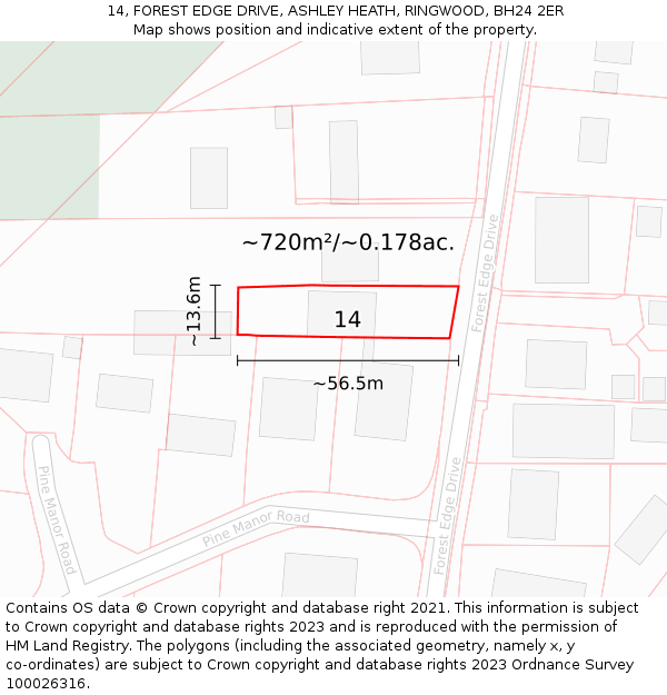 14, FOREST EDGE DRIVE, ASHLEY HEATH, RINGWOOD, BH24 2ER: Plot and title map