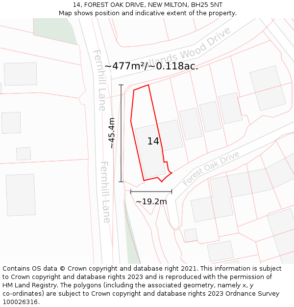 14, FOREST OAK DRIVE, NEW MILTON, BH25 5NT: Plot and title map