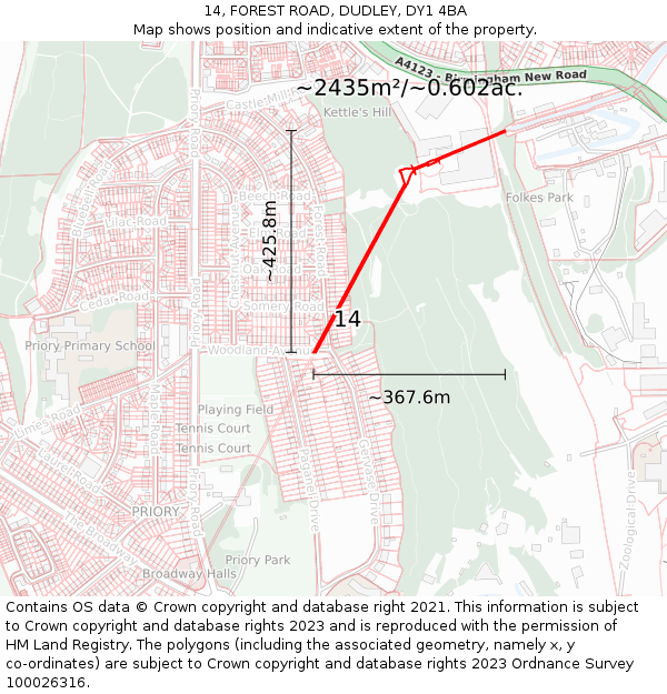 14, FOREST ROAD, DUDLEY, DY1 4BA: Plot and title map