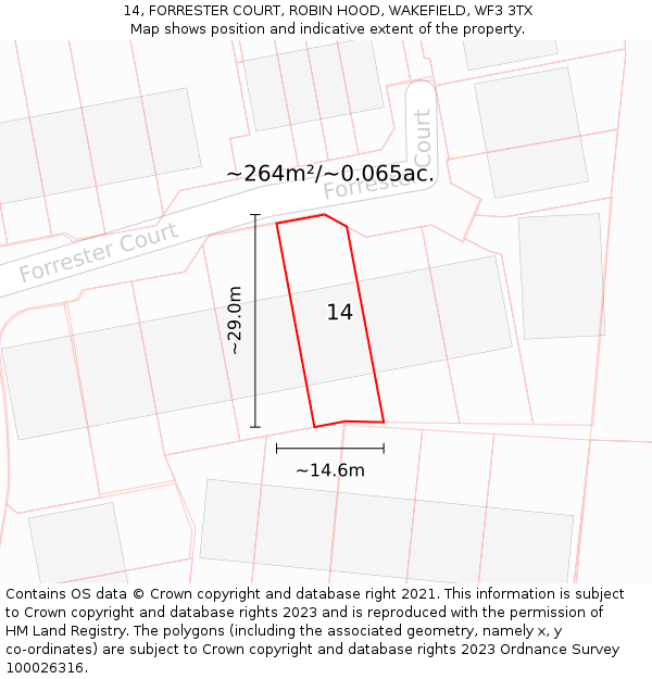 14, FORRESTER COURT, ROBIN HOOD, WAKEFIELD, WF3 3TX: Plot and title map