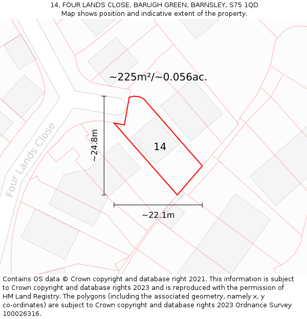 14, FOUR LANDS CLOSE, BARUGH GREEN, BARNSLEY, S75 1QD: Plot and title map