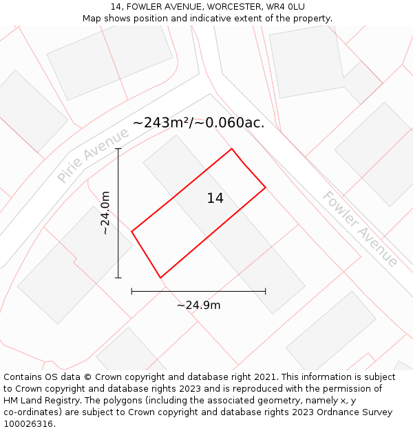 14, FOWLER AVENUE, WORCESTER, WR4 0LU: Plot and title map