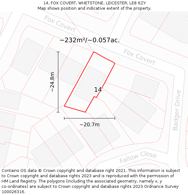 14, FOX COVERT, WHETSTONE, LEICESTER, LE8 6ZY: Plot and title map