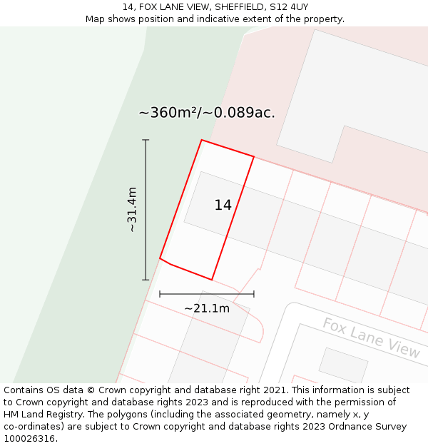 14, FOX LANE VIEW, SHEFFIELD, S12 4UY: Plot and title map