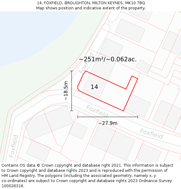 14, FOXFIELD, BROUGHTON, MILTON KEYNES, MK10 7BQ: Plot and title map
