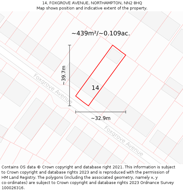 14, FOXGROVE AVENUE, NORTHAMPTON, NN2 8HQ: Plot and title map