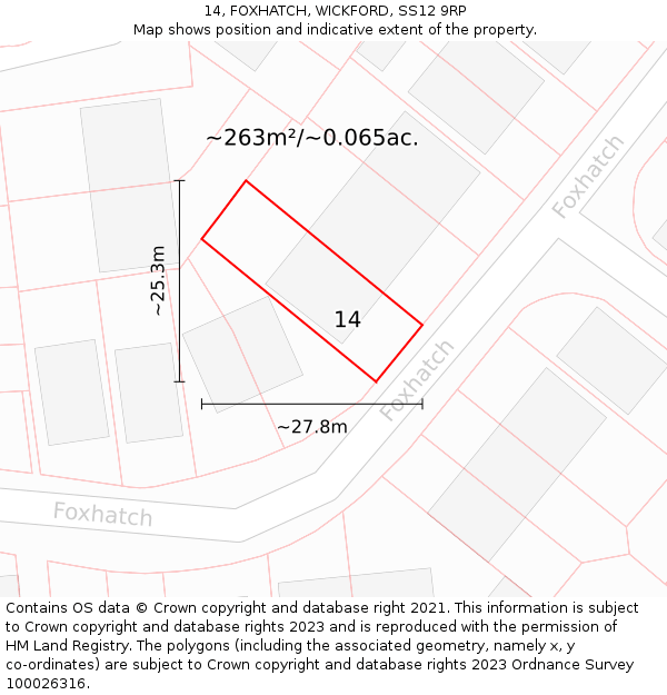 14, FOXHATCH, WICKFORD, SS12 9RP: Plot and title map