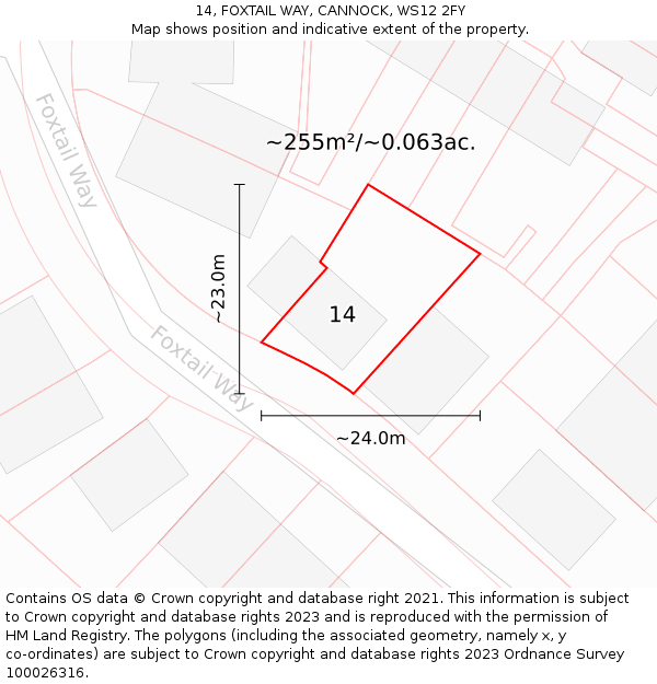 14, FOXTAIL WAY, CANNOCK, WS12 2FY: Plot and title map