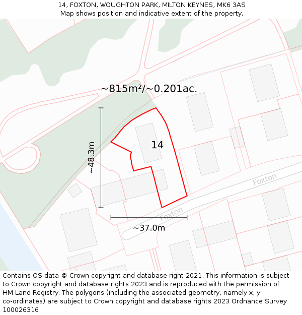 14, FOXTON, WOUGHTON PARK, MILTON KEYNES, MK6 3AS: Plot and title map