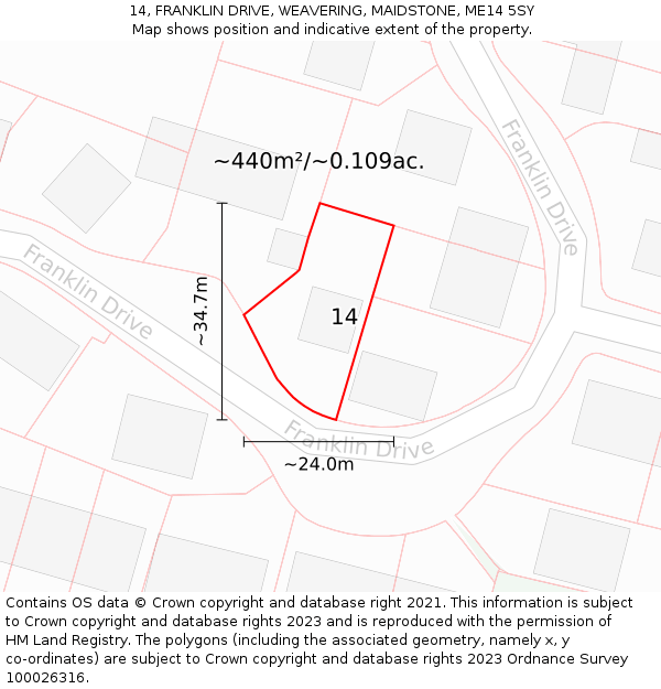 14, FRANKLIN DRIVE, WEAVERING, MAIDSTONE, ME14 5SY: Plot and title map