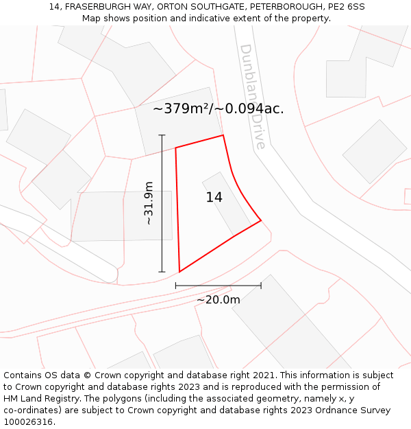 14, FRASERBURGH WAY, ORTON SOUTHGATE, PETERBOROUGH, PE2 6SS: Plot and title map