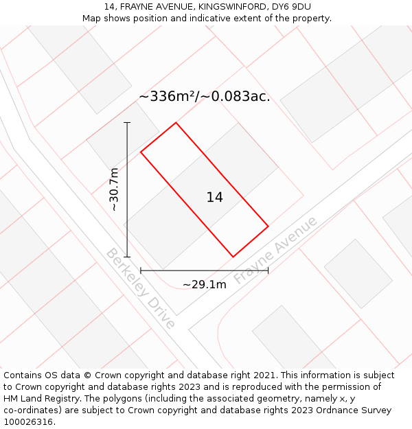 14, FRAYNE AVENUE, KINGSWINFORD, DY6 9DU: Plot and title map