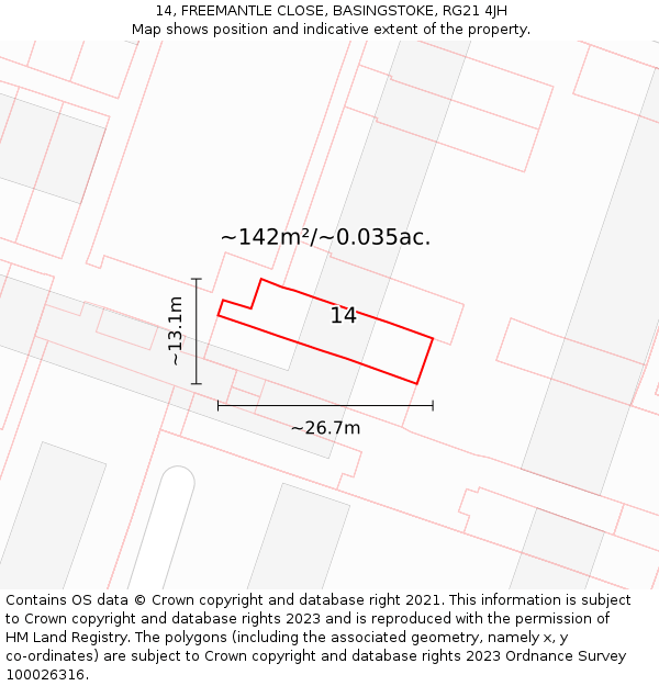 14, FREEMANTLE CLOSE, BASINGSTOKE, RG21 4JH: Plot and title map
