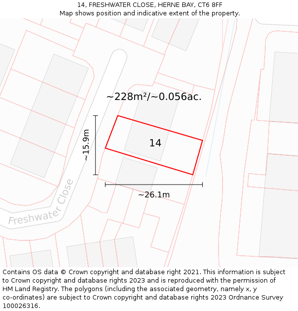 14, FRESHWATER CLOSE, HERNE BAY, CT6 8FF: Plot and title map