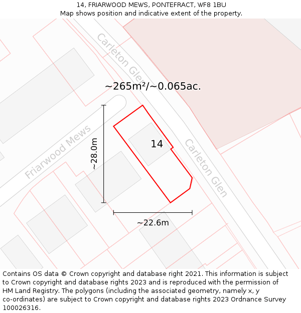 14, FRIARWOOD MEWS, PONTEFRACT, WF8 1BU: Plot and title map
