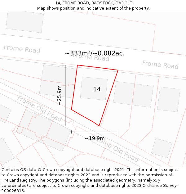 14, FROME ROAD, RADSTOCK, BA3 3LE: Plot and title map
