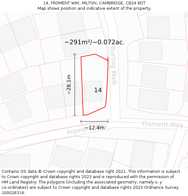 14, FROMENT WAY, MILTON, CAMBRIDGE, CB24 6DT: Plot and title map