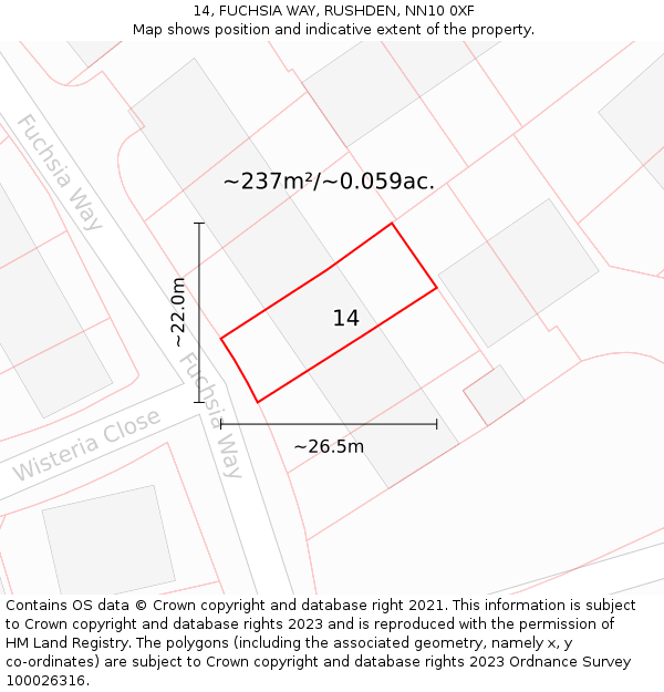 14, FUCHSIA WAY, RUSHDEN, NN10 0XF: Plot and title map