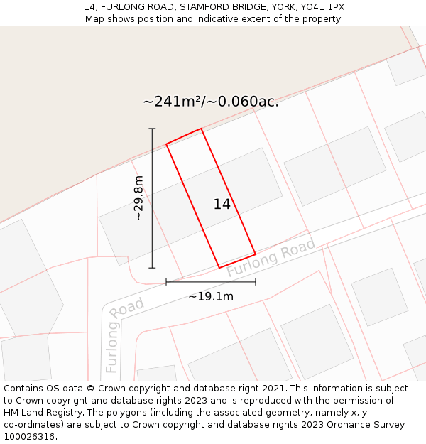 14, FURLONG ROAD, STAMFORD BRIDGE, YORK, YO41 1PX: Plot and title map