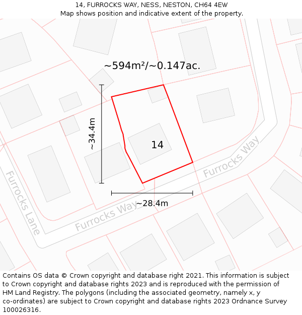 14, FURROCKS WAY, NESS, NESTON, CH64 4EW: Plot and title map
