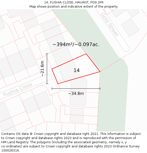 14, FUSHIA CLOSE, HAVANT, PO9 2FR: Plot and title map