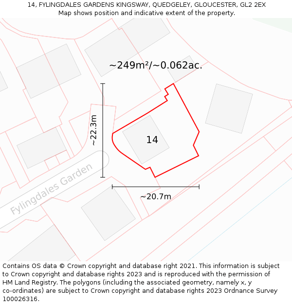 14, FYLINGDALES GARDENS KINGSWAY, QUEDGELEY, GLOUCESTER, GL2 2EX: Plot and title map