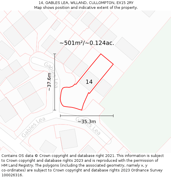 14, GABLES LEA, WILLAND, CULLOMPTON, EX15 2RY: Plot and title map