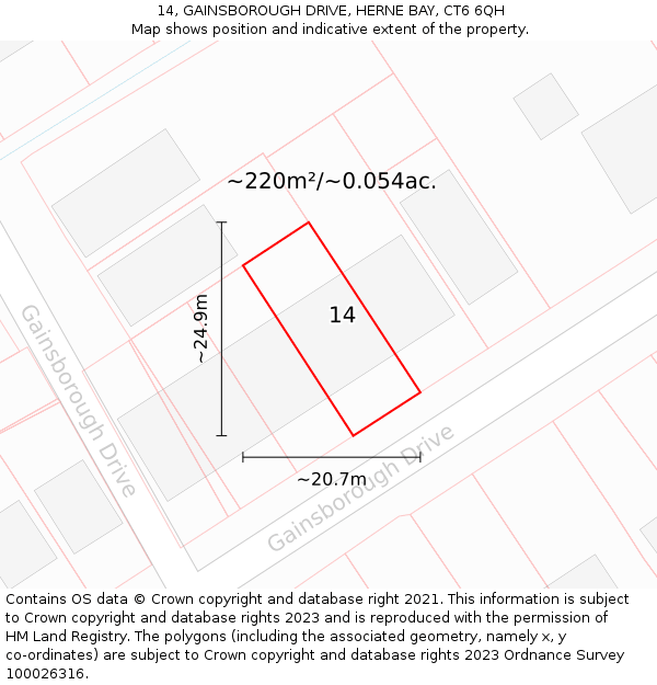 14, GAINSBOROUGH DRIVE, HERNE BAY, CT6 6QH: Plot and title map