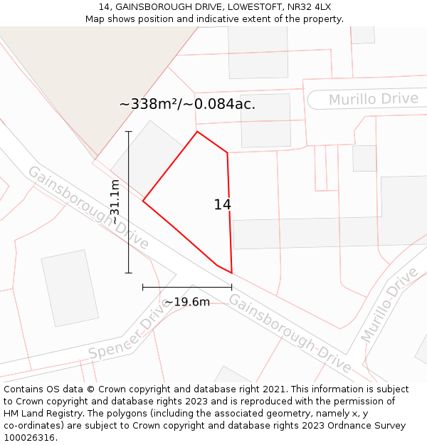 14, GAINSBOROUGH DRIVE, LOWESTOFT, NR32 4LX: Plot and title map