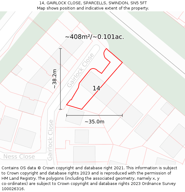 14, GAIRLOCK CLOSE, SPARCELLS, SWINDON, SN5 5FT: Plot and title map