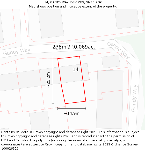14, GANDY WAY, DEVIZES, SN10 2GP: Plot and title map