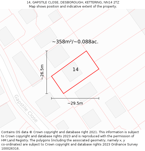 14, GAPSTILE CLOSE, DESBOROUGH, KETTERING, NN14 2TZ: Plot and title map
