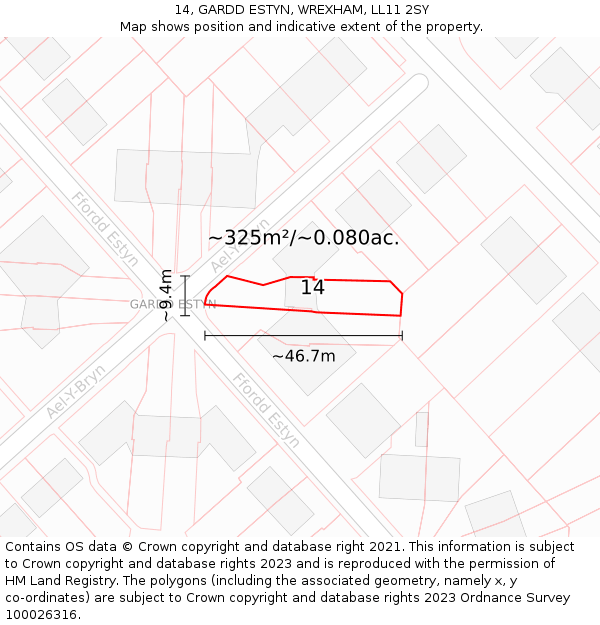 14, GARDD ESTYN, WREXHAM, LL11 2SY: Plot and title map