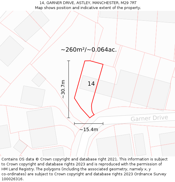 14, GARNER DRIVE, ASTLEY, MANCHESTER, M29 7RT: Plot and title map