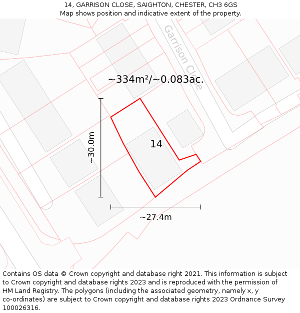 14, GARRISON CLOSE, SAIGHTON, CHESTER, CH3 6GS: Plot and title map