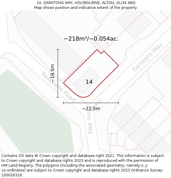 14, GARSTONS WAY, HOLYBOURNE, ALTON, GU34 4BQ: Plot and title map