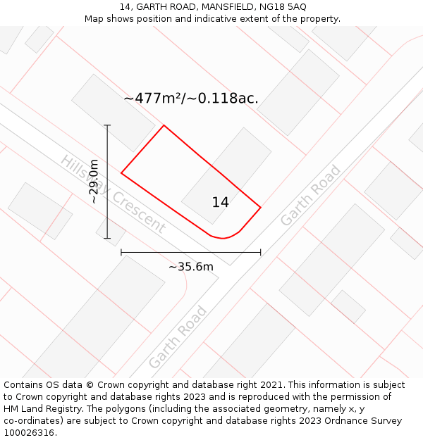 14, GARTH ROAD, MANSFIELD, NG18 5AQ: Plot and title map