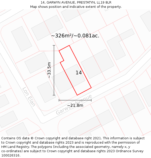 14, GARWYN AVENUE, PRESTATYN, LL19 8LR: Plot and title map
