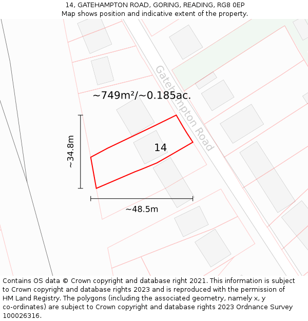14, GATEHAMPTON ROAD, GORING, READING, RG8 0EP: Plot and title map