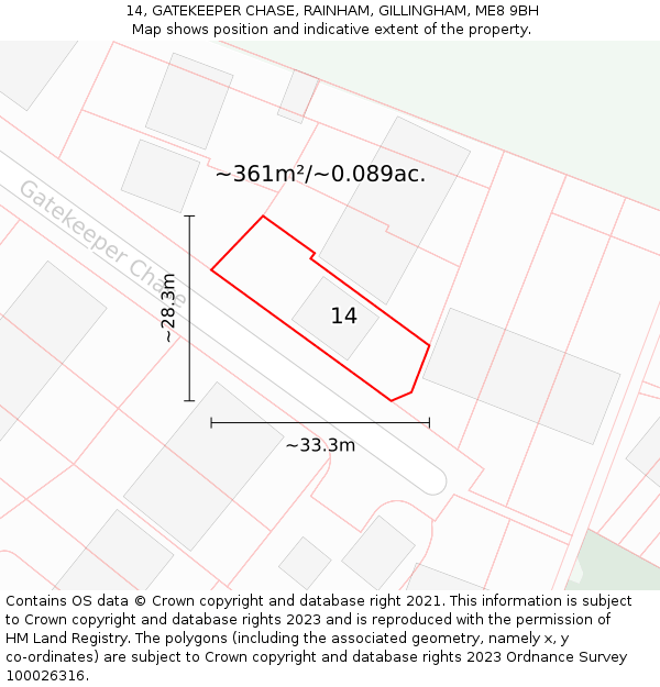 14, GATEKEEPER CHASE, RAINHAM, GILLINGHAM, ME8 9BH: Plot and title map