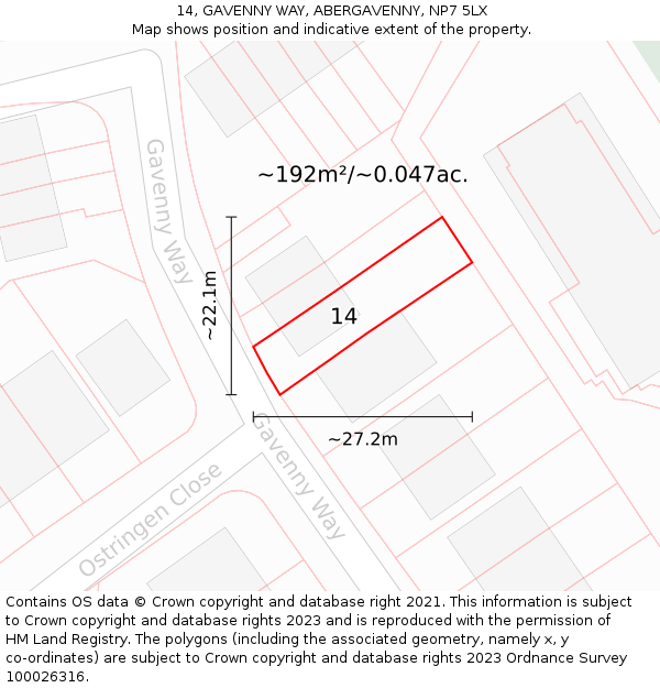 14, GAVENNY WAY, ABERGAVENNY, NP7 5LX: Plot and title map
