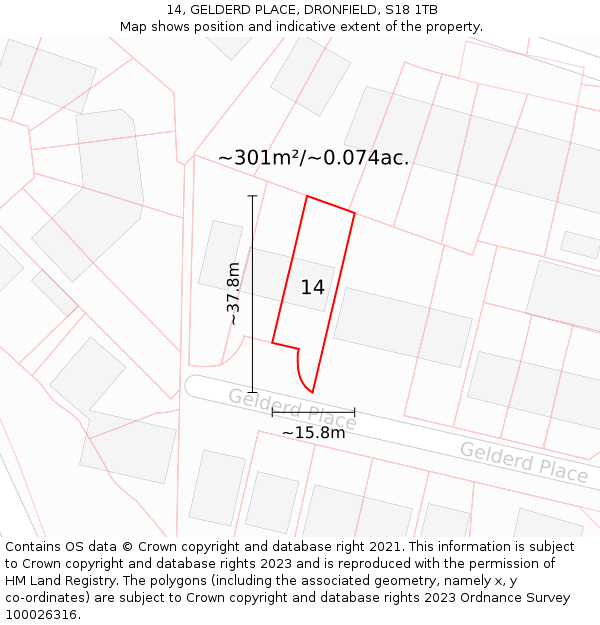 14, GELDERD PLACE, DRONFIELD, S18 1TB: Plot and title map
