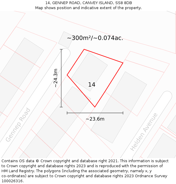 14, GENNEP ROAD, CANVEY ISLAND, SS8 8DB: Plot and title map