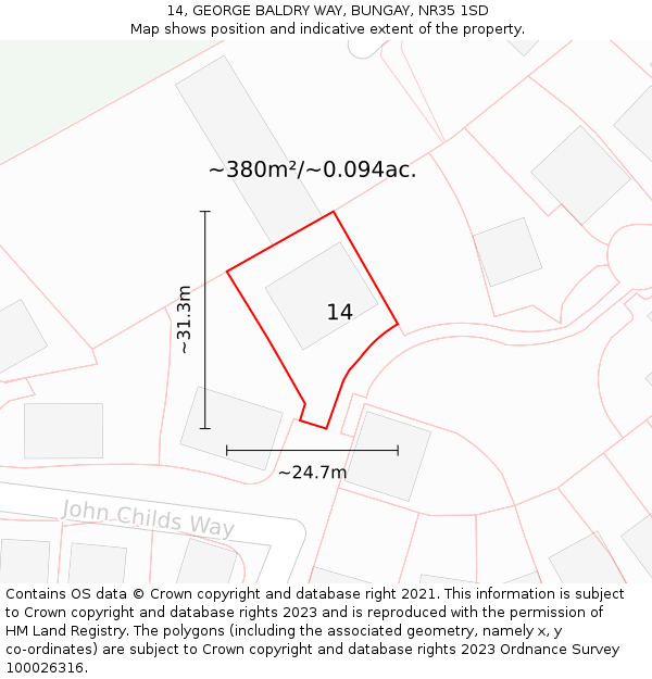 14, GEORGE BALDRY WAY, BUNGAY, NR35 1SD: Plot and title map