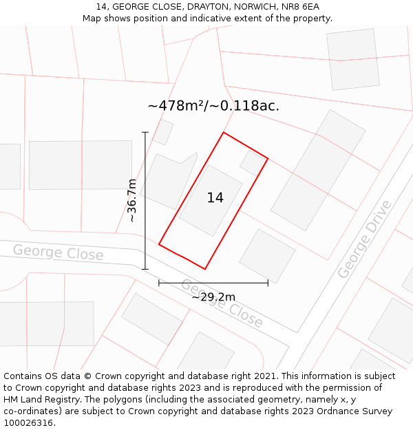 14, GEORGE CLOSE, DRAYTON, NORWICH, NR8 6EA: Plot and title map